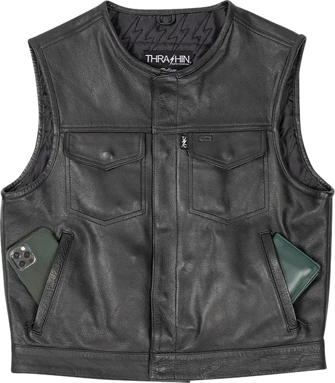 THRASHIN SUPPLY CO. Encinal Leather Shorty Riding Vest - Black - XL TMJ-17-11