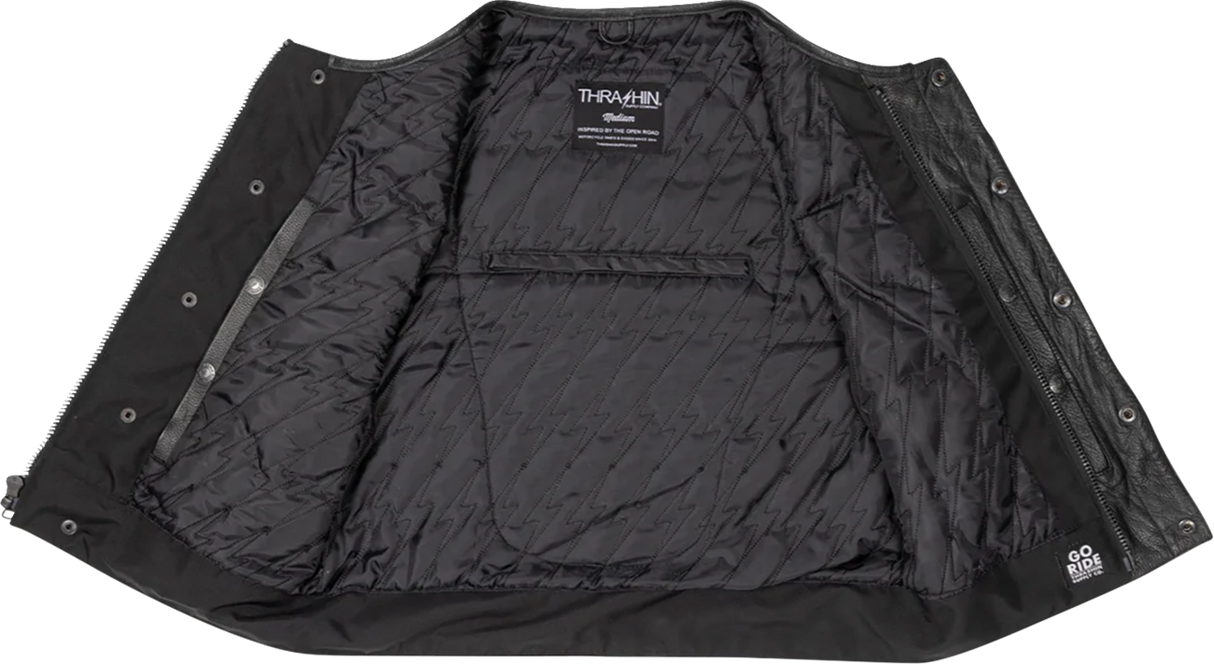 THRASHIN SUPPLY CO. Encinal Leather Shorty Riding Vest - Black - Small TMJ-17-08