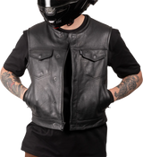 THRASHIN SUPPLY CO. Encinal Leather Shorty Riding Vest - Black - Small TMJ-17-08
