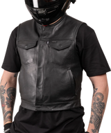 THRASHIN SUPPLY CO. Encinal Leather Shorty Riding Vest - Black - XL TMJ-17-11