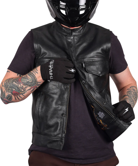 THRASHIN SUPPLY CO. Mulholland Leather Riding Vest - Black - 3XL TMJ-14-13