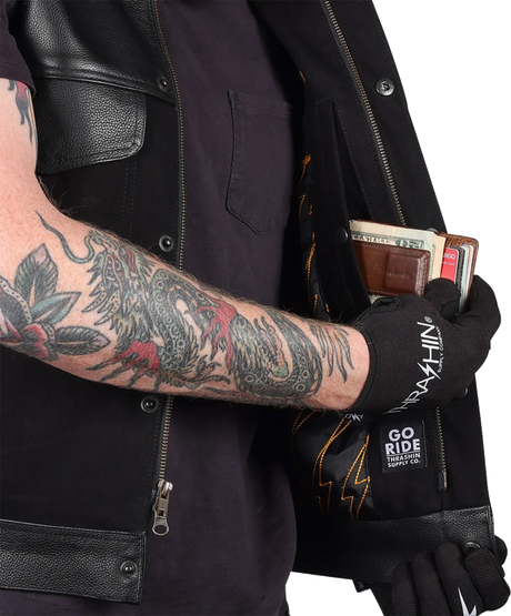 THRASHIN SUPPLY CO. Kanan Leather/Denim Riding Vest - Black - 3XL TMJ-13-13