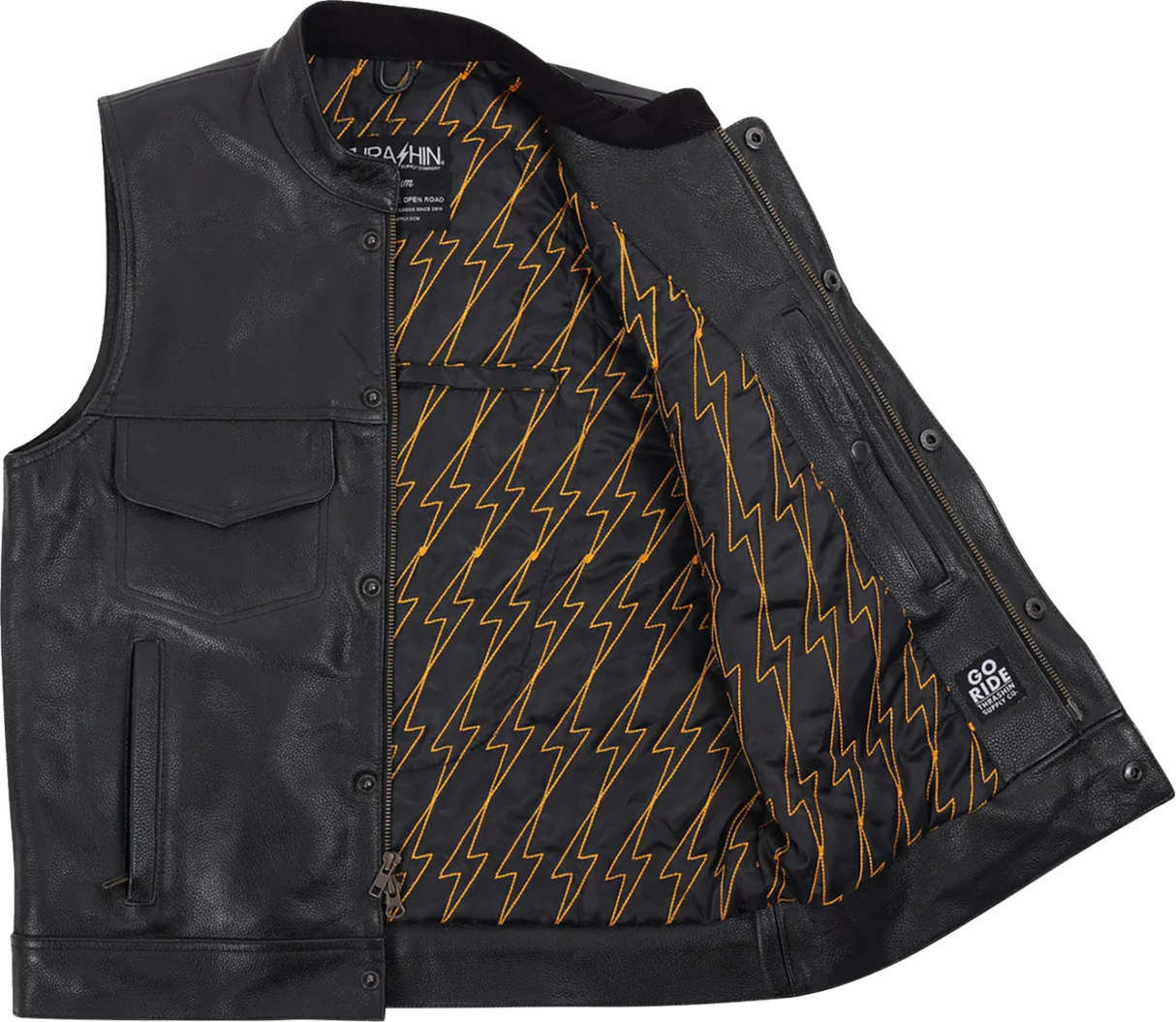 THRASHIN SUPPLY CO. Mulholland Leather Riding Vest - Black - Medium TMJ-14-09