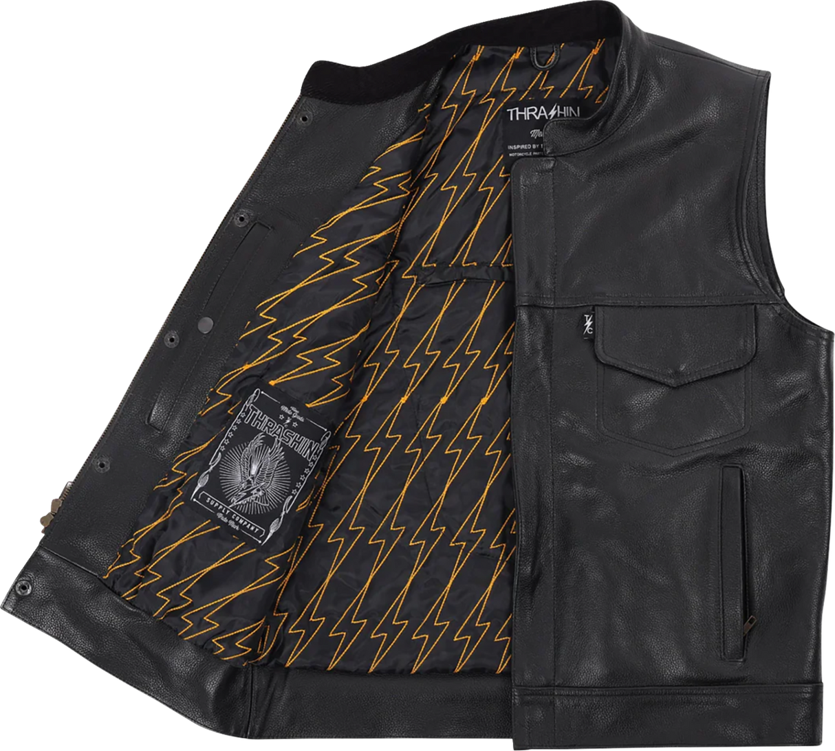 THRASHIN SUPPLY CO. Mulholland Leather Riding Vest - Black - Medium TMJ-14-09
