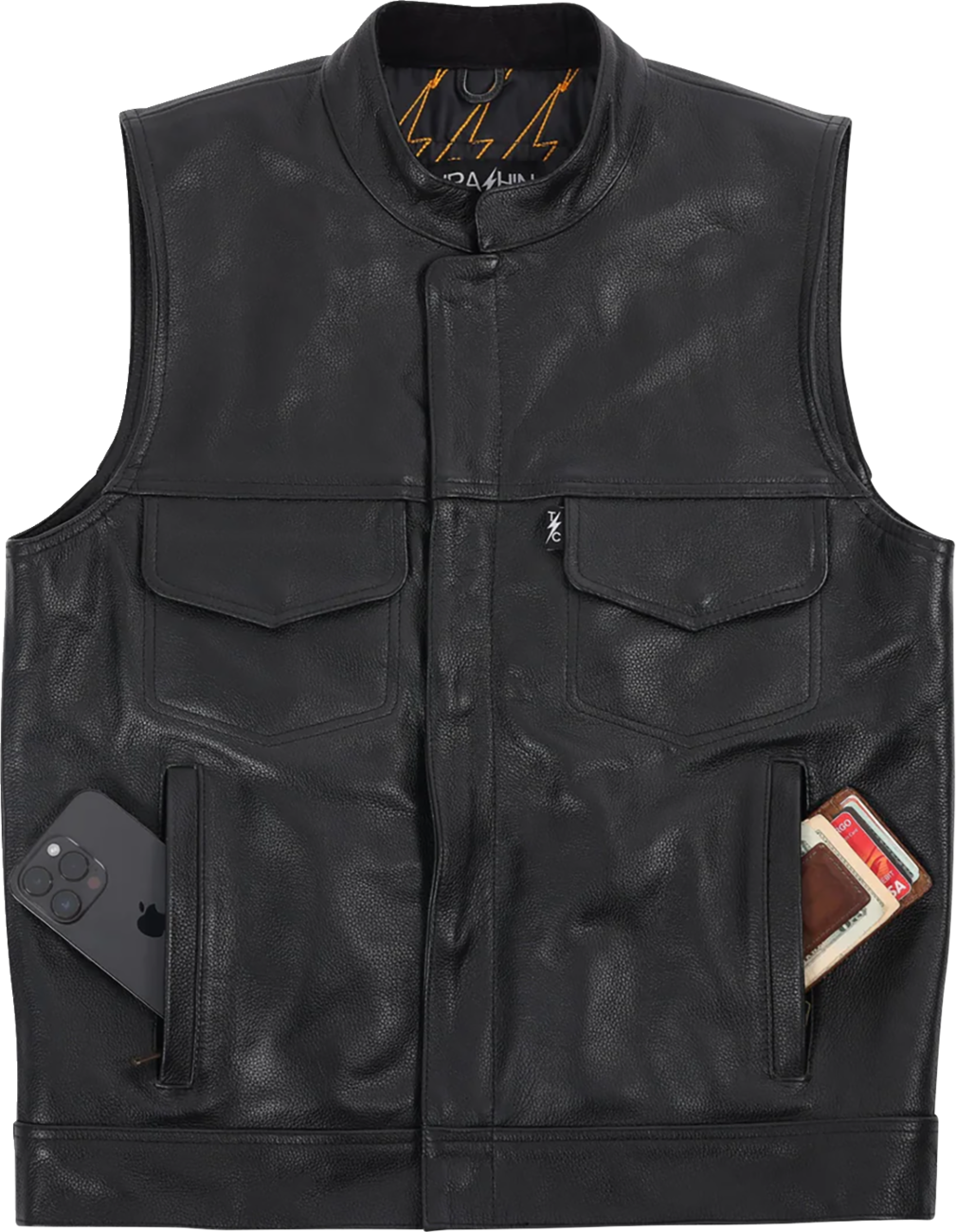 THRASHIN SUPPLY CO. Mulholland Leather Riding Vest - Black - Medium TMJ-14-09