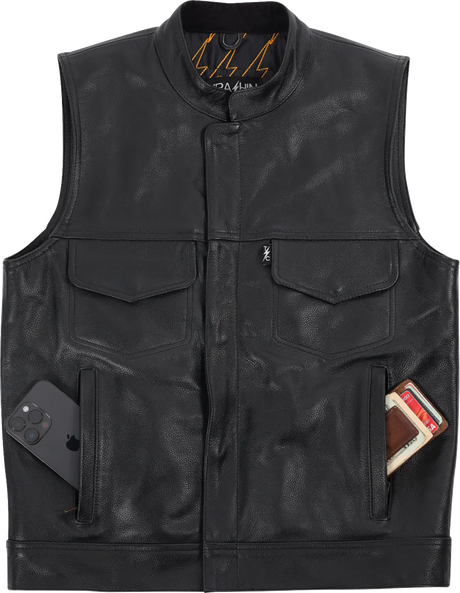 THRASHIN SUPPLY CO. Mulholland Leather Riding Vest - Black - Medium TMJ-14-09