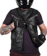 THRASHIN SUPPLY CO. Mulholland Leather Riding Vest - Black - Medium TMJ-14-09