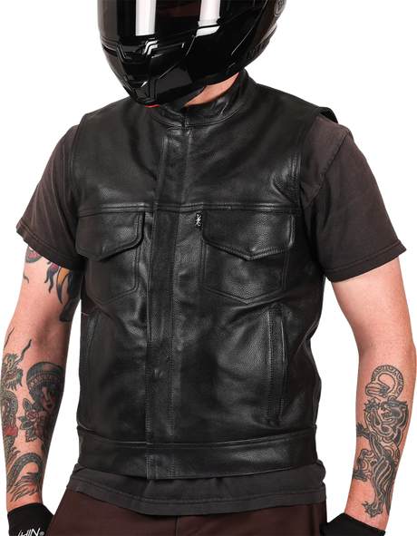 THRASHIN SUPPLY CO. Mulholland Leather Riding Vest - Black - Medium TMJ-14-09