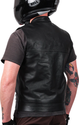 THRASHIN SUPPLY CO. Mulholland Leather Riding Vest - Black - Medium TMJ-14-09