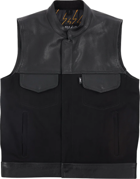 THRASHIN SUPPLY CO. Kanan Leather/Denim Riding Vest - Black - Small TMJ-13-08