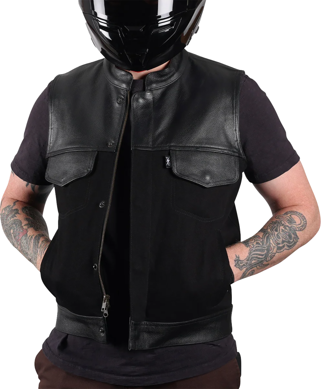 THRASHIN SUPPLY CO. Kanan Leather/Denim Riding Vest - Black - Medium TMJ-13-09