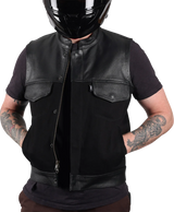 THRASHIN SUPPLY CO. Kanan Leather/Denim Riding Vest - Black - Medium TMJ-13-09