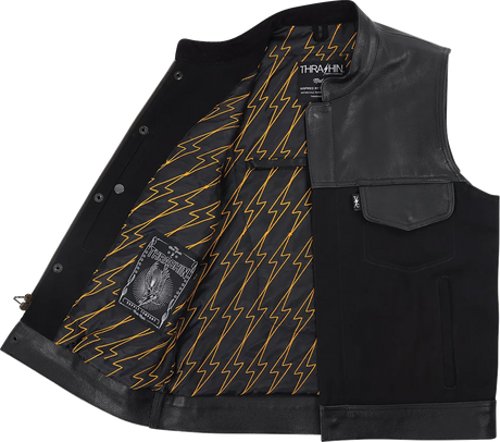 THRASHIN SUPPLY CO. Kanan Leather/Denim Riding Vest - Black - Small TMJ-13-08