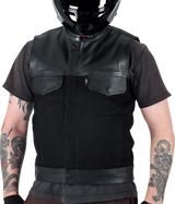 THRASHIN SUPPLY CO. Kanan Leather/Denim Riding Vest - Black - Small TMJ-13-08