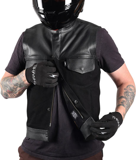 THRASHIN SUPPLY CO. Kanan Leather/Denim Riding Vest - Black - Small TMJ-13-08