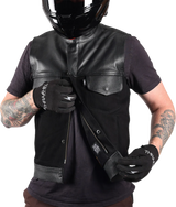 THRASHIN SUPPLY CO. Kanan Leather/Denim Riding Vest - Black - Medium TMJ-13-09