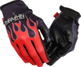 THRASHIN SUPPLY CO. Stealth Leather Palm Flame Gloves - Red - 2XL SV1-21-12