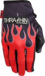 THRASHIN SUPPLY CO. Stealth Leather Palm Flame Gloves - Red - 2XL SV1-21-12