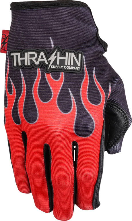 THRASHIN SUPPLY CO. Stealth Leather Palm Flame Gloves - Red - 2XL SV1-21-12