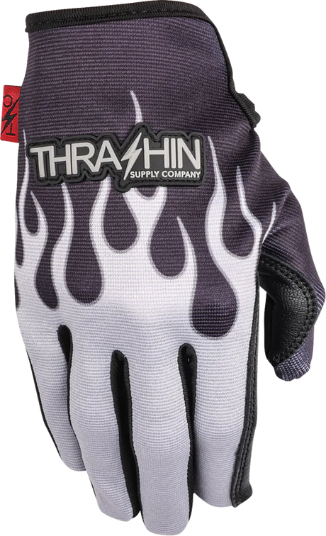 THRASHIN SUPPLY CO. Stealth Leather Palm Flame Gloves - Gray - 2XL SV1-22-12