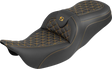 SADDLEMEN RoadSofa™ Tri Gripper Seat - Standard Reach - Gold Stitch - w/o Backrest - FLH/FLT '08-'25 808-07B-21007