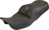 SADDLEMEN RoadSofa™ Tri Gripper Seat - Standard Reach - Gold Stitch - w/o Backrest - FLH/FLT '08-'25 808-07B-21007