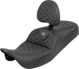 SADDLEMEN RoadSofa™ Tri Gripper Seat - Standard Reach - Silver Stitch - w/ Backrest - FLH/FLT '08-'25 808-07B-210B5
