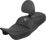 SADDLEMEN RoadSofa™ Tri Gripper Seat - Standard Reach - White Stitch - w/ Backrest - FLH/FLT '08-'25 808-07B-210B6