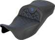 SADDLEMEN RoadSofa™ Tri Gripper Seat - Extended Reach - Blue Stitch - w/o Backrest - FLH/FLT '08-'25 808-07B-21101