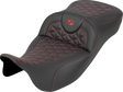 SADDLEMEN RoadSofa™ Tri Gripper Seat - Extended Reach - Red Stitch - w/o Backrest - FLH/FLT '08-'25 808-07B-21104