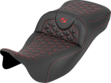 SADDLEMEN RoadSofa™ Tri Gripper Seat - Extended Reach - Red Stitch - w/o Backrest - FLH/FLT '08-'25 808-07B-21104