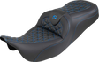 SADDLEMEN RoadSofa™ Tri Gripper Seat - Standard Reach - Blue Stitch - w/o Backrest - FLH/FLT '08-'25 808-07B-21001