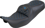 SADDLEMEN RoadSofa™ Tri Gripper Seat - Standard Reach - Blue Stitch - w/o Backrest - FLH/FLT '08-'25 808-07B-21001