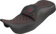 SADDLEMEN RoadSofa™ Tri Gripper Seat - Standard Reach - Red Stitch - w/o Backrest - FLH/FLT '08-'25 808-07B-21004