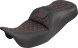 SADDLEMEN RoadSofa™ Tri Gripper Seat - Standard Reach - Red Stitch - w/o Backrest - FLH/FLT '08-'25 808-07B-21004