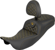 SADDLEMEN RoadSofa™ Tri Gripper Seat - Standard Reach - Gold Stitch - w/ Backrest - FLH/FLT '08-'25 808-07B-211B7