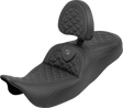 SADDLEMEN RoadSofa™ Tri Gripper Seat - Standard Reach - Gray Stitch - w/ Backrest - FLH/FLT '08-'25 808-07B-210B2