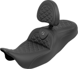 SADDLEMEN RoadSofa™ Tri Gripper Seat - Standard Reach - Gray Stitch - w/ Backrest - FLH/FLT '08-'25 808-07B-210B2