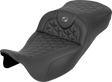 SADDLEMEN RoadSofa™ Tri Gripper Seat - Extended Reach - Gray Stitch - w/o Backrest - FLH/FLT '08-'25 808-07B-21102