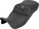 SADDLEMEN RoadSofa™ Tri Gripper Seat - Extended Reach - Gray Stitch - w/o Backrest - FLH/FLT '08-'25 808-07B-21102