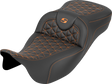SADDLEMEN RoadSofa™ Tri Gripper Seat - Extended Reach - Orange Stitch - w/o Backrest - FLH/FLT '08-'25 808-07B-21103
