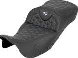 SADDLEMEN RoadSofa™ Tri Gripper Seat - Extended Reach - Silver Stitch - w/o Backrest - FLH/FLT '08-'25 808-07B-21105