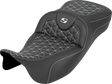 SADDLEMEN RoadSofa™ Tri Gripper Seat - Extended Reach - White Stitch - w/o Backrest - FLH/FLT '08-'25 808-07B-21106