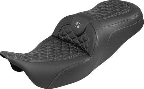 SADDLEMEN RoadSofa™ Tri Gripper Seat - Standard Reach - Gray Stitch - w/o Backrest - FLH/FLT '08-'25 808-07B-21002