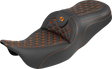 SADDLEMEN RoadSofa™ Tri Gripper Seat - Standard Reach - Orange Stitch - w/o Backrest - FLH/FLT '08-'25 808-07B-21003