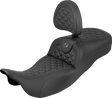 SADDLEMEN RoadSofa™ Tri Gripper Seat - Standard Reach - Gray Stitch - w/ Backrest - FLH/FLT '08-'25 808-07B-211B2