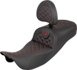SADDLEMEN RoadSofa™ Tri Gripper Seat - Standard Reach - Red Stitch - w/ Backrest - FLH/FLT '08-'25 808-07B-211B4