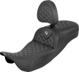 SADDLEMEN RoadSofa™ Tri Gripper Seat - Standard Reach - Silver Stitch - w/ Backrest - FLH/FLT '08-'25 808-07B-211B5