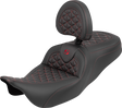 SADDLEMEN RoadSofa™ Tri Gripper Seat - Standard Reach - Red Stitch - w/ Backrest - FLH/FLT '08-'25 808-07B-210B4