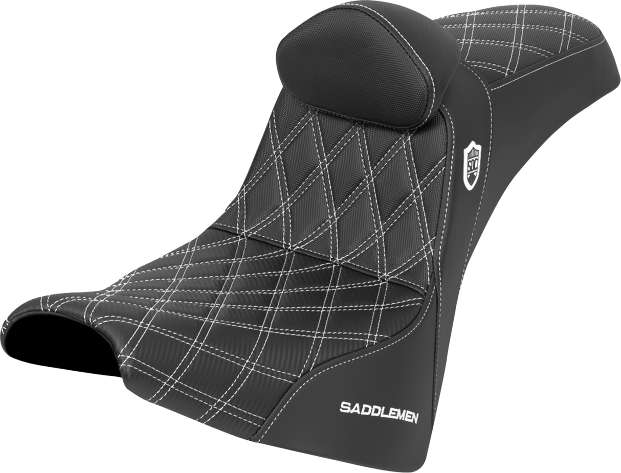 SADDLEMEN Pro Series SDC Performance Seat - w/ Backrest - White Stitch - Gripper - FXBB/FXST '18-'25 SC81830DB6